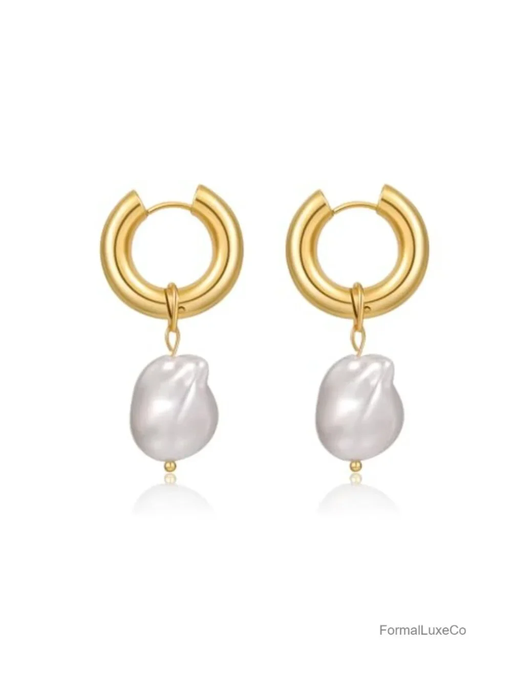 14K Gold Plated Freshwater Pearl Dangle Hoop Earrings for Women Bridal Wedding